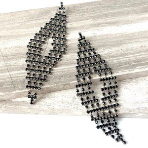 NEW~ Anthropologie Long Black Diamond Earrings
